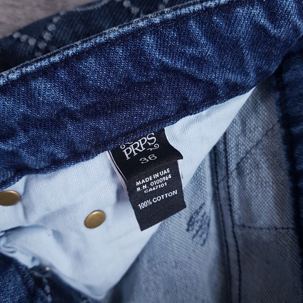 PRPS Demon Slim Straight Monogram Jeans Mens 36x34 Indigo Blue E107P213P - Picture 6 of 8